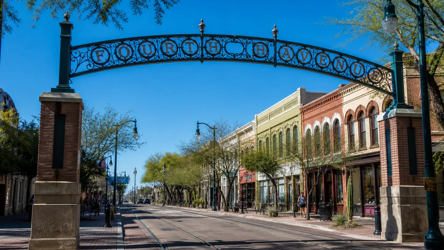 Historic Fourth Avenue district streetscape in Tucson
